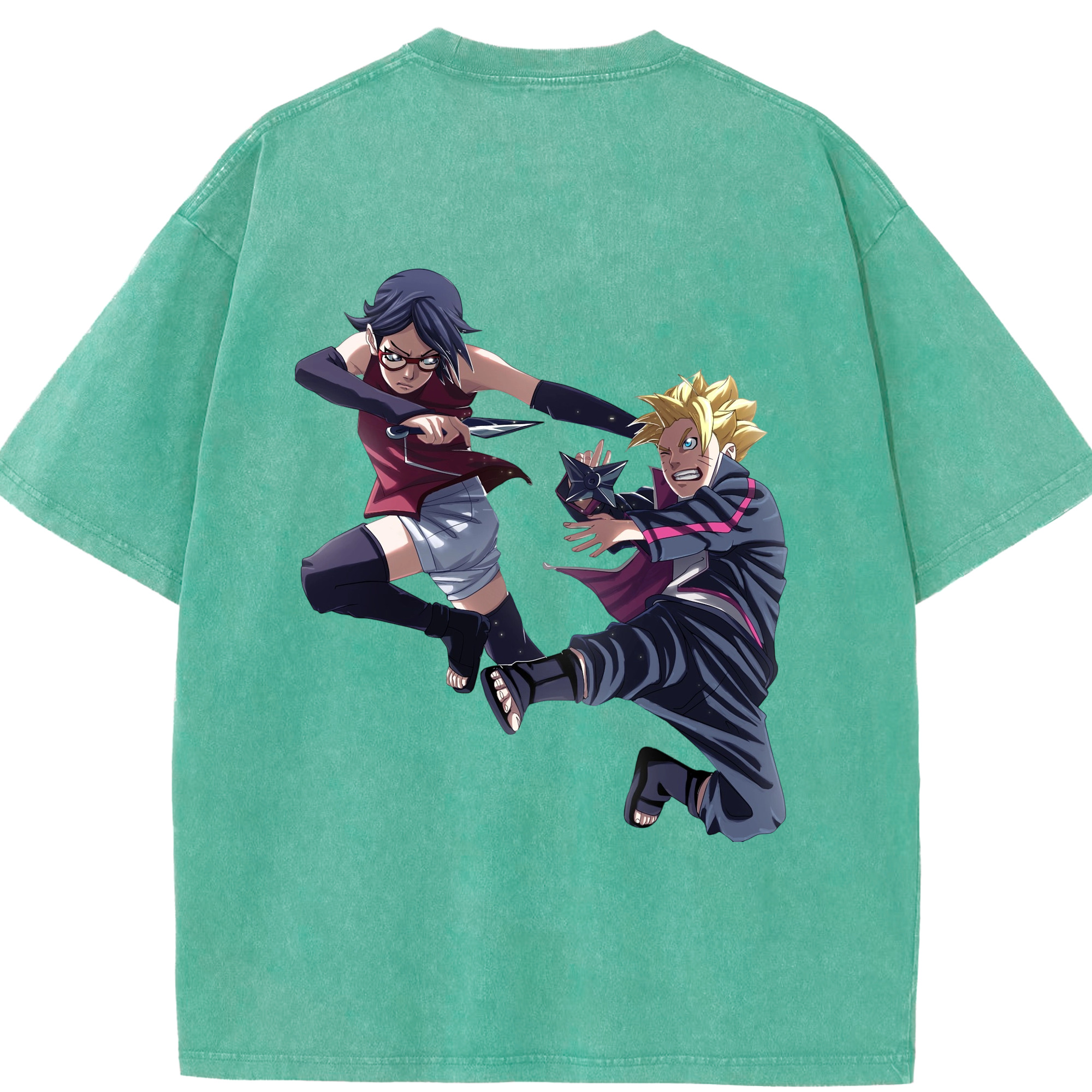 （画像用） NARUTO -ナルト- うちは サラダ Uchiha Sarada 綿100% ヴィンテージ風 半袖Tシャツ（背面プリント）